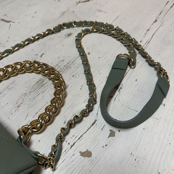 ANNA PAOLA Made In Italy Quilted Leather Flap Mint Green Chain Bag Handbag - Picture 8 of 13